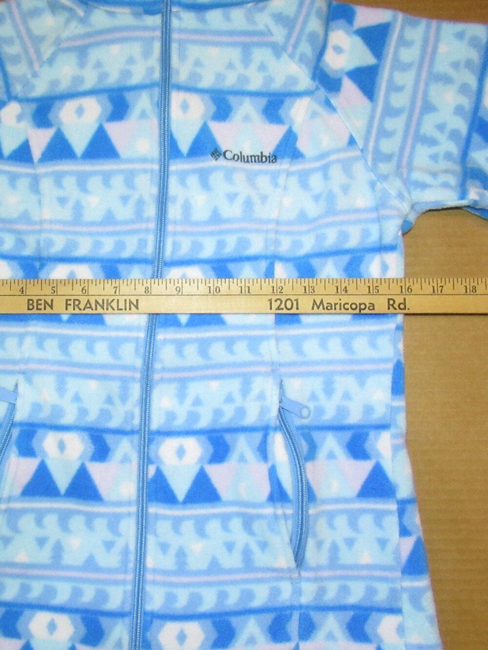 Columbia Blue Geometric Print Fleece Zip-Up Jacket | Size XS - Picture 5 of 9